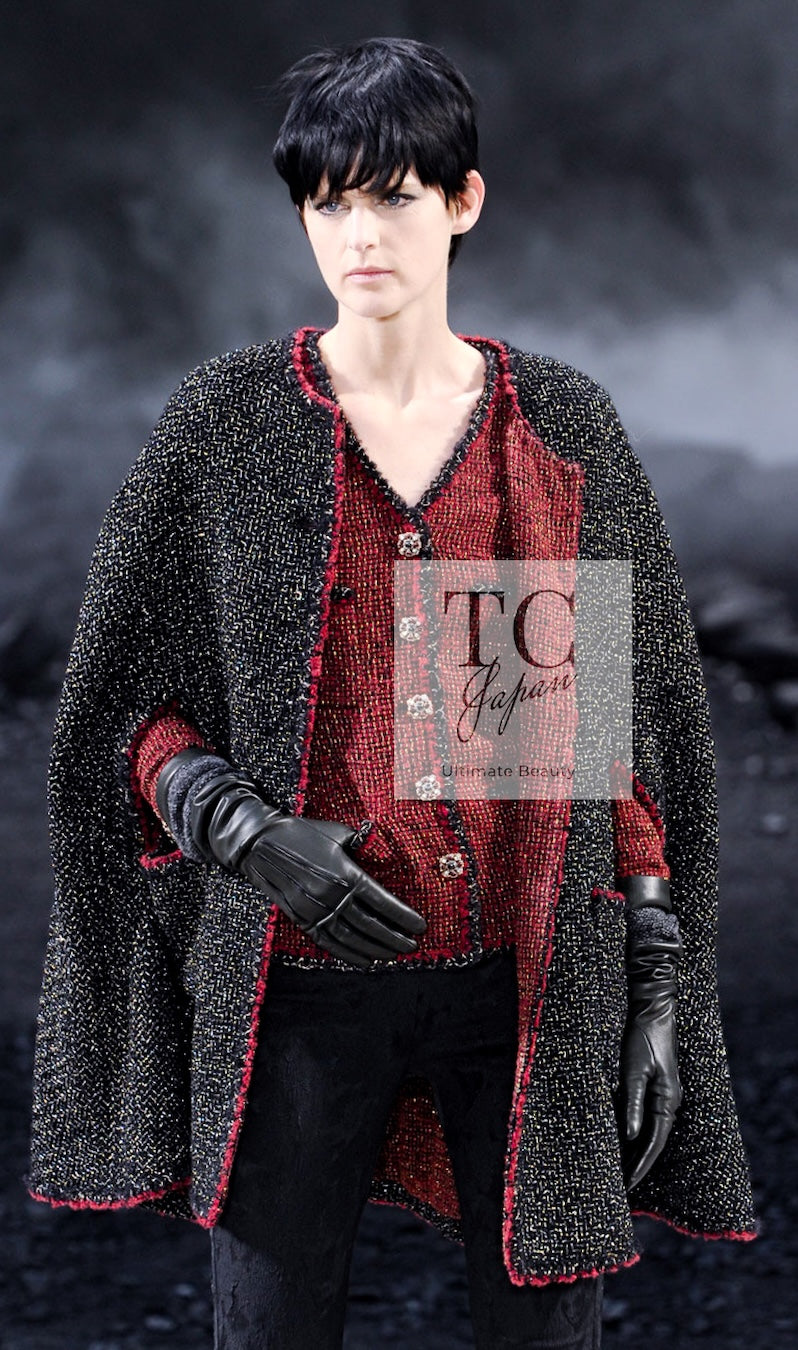 CHANEL Jacket 11A Red Black Gold Metallic Fantasy Tweed 40