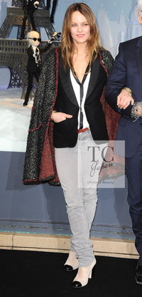 CHANEL Jacket 11A Red Black Gold Metallic Fantasy Tweed 40