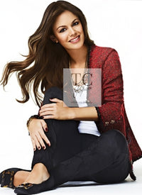 CHANEL Jacket 11A Red Black Gold Metallic Fantasy Tweed 40