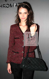 CHANEL 11A Red Black Metallic Fantasy Tweed Jacket 38 40 シャネル レッド ブラック メタリック ファンタジー ツイード ジャケット