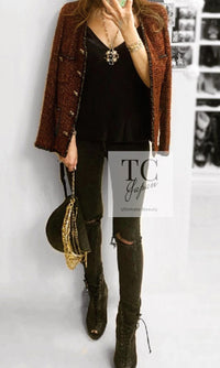 CHANEL 11A Red Black Metallic Fantasy Tweed Jacket 38 40 シャネル レッド ブラック メタリック ファンタジー ツイード ジャケット