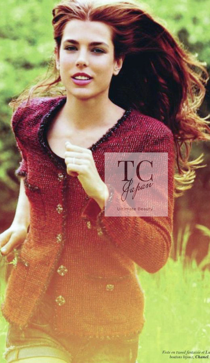 CHANEL Cape Coat Black Red Trim Metallic Tweed Poncho 38