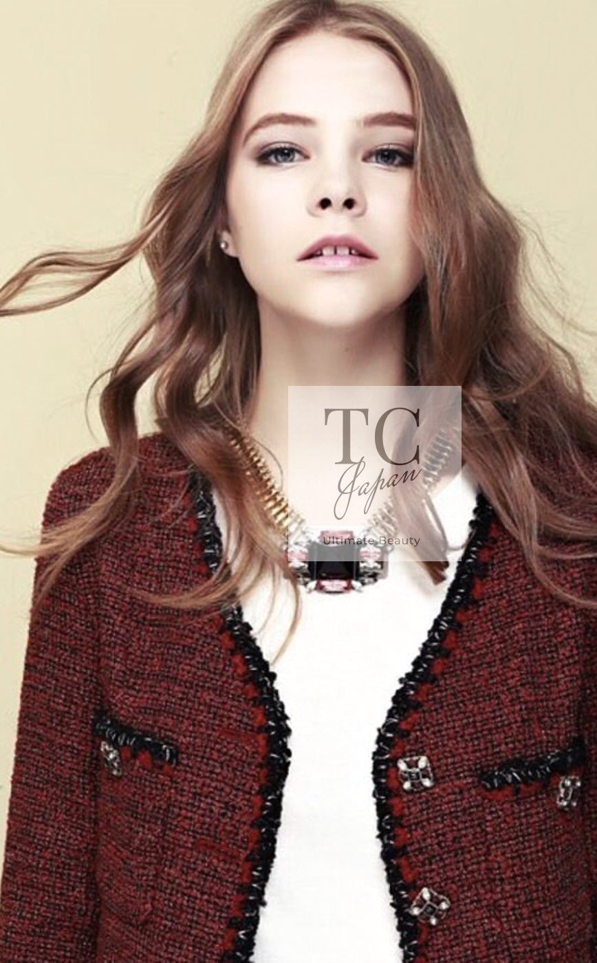 CHANEL Jacket 11A Red Black Gold Metallic Fantasy Tweed 40