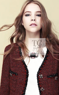 CHANEL 11A Black Red Metallic Fantasy Wool Tweed Jacket 42 シャネル ブラック レッド メタリック ファンタジー ウール ツイード ジャケット 即発