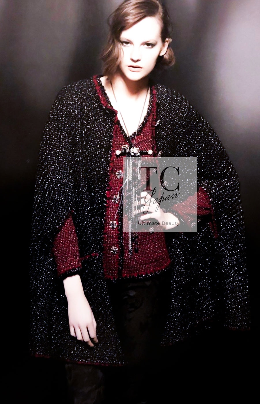 CHANEL 11A Red Black Metallic Fantasy Tweed Jacket 38 40 シャネル レッド ブラック メタリック ファンタジー ツイード ジャケット