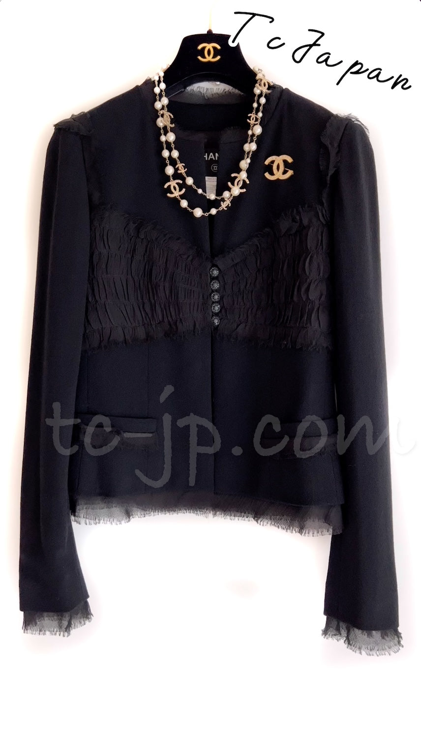 CHANEL 04S Black CC Logo Buttons Wool Jacket Naomi Watts 36 38 シャネル 定番 ブラック ココボタン ウール ジャケット 冠婚葬祭 即発
