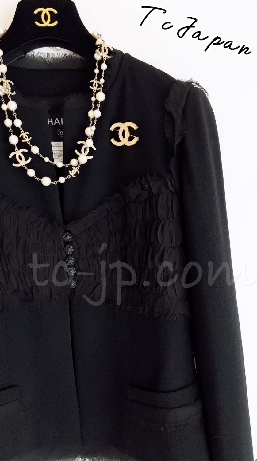 CHANEL 04S Black CC Logo Buttons Wool Jacket Naomi Watts 36 38 シャネル 定番 ブラック ココボタン ウール ジャケット 冠婚葬祭 即発