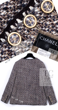 CHANEL 01A Vinatge Brown Collarless Wool Silk Tweed Coat Jacket 38 シャネル ヴィンテージ ブラウン ノーカラー ウール シルク ツイード コート ジャケット 即発