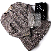 CHANEL 01A Vinatge Brown Collarless Wool Silk Tweed Coat Jacket 38 シャネル ヴィンテージ ブラウン ノーカラー ウール シルク ツイード コート ジャケット 即発