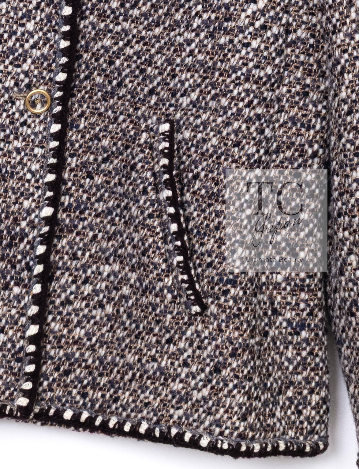 CHANEL 01A Vinatge Brown Collarless Wool Silk Tweed Coat Jacket 38 シャネル ヴィンテージ ブラウン ノーカラー ウール シルク ツイード コート ジャケット 即発