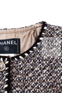 CHANEL 01A Vinatge Brown Collarless Wool Silk Tweed Coat Jacket 38 シャネル ヴィンテージ ブラウン ノーカラー ウール シルク ツイード コート ジャケット 即発