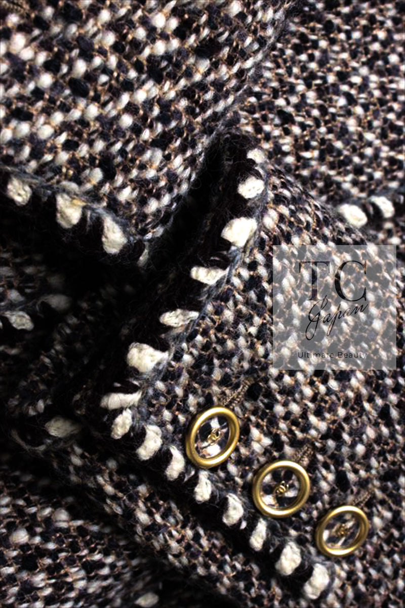 CHANEL 01A Vinatge Brown Collarless Wool Silk Tweed Coat Jacket 38 シャネル ヴィンテージ ブラウン ノーカラー ウール シルク ツイード コート ジャケット 即発