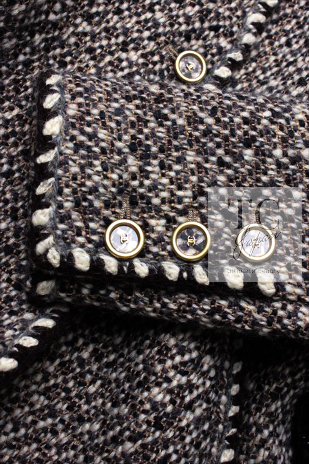CHANEL 01A Vinatge Brown Collarless Wool Silk Tweed Coat Jacket 38 シャネル ヴィンテージ ブラウン ノーカラー ウール シルク ツイード コート ジャケット 即発