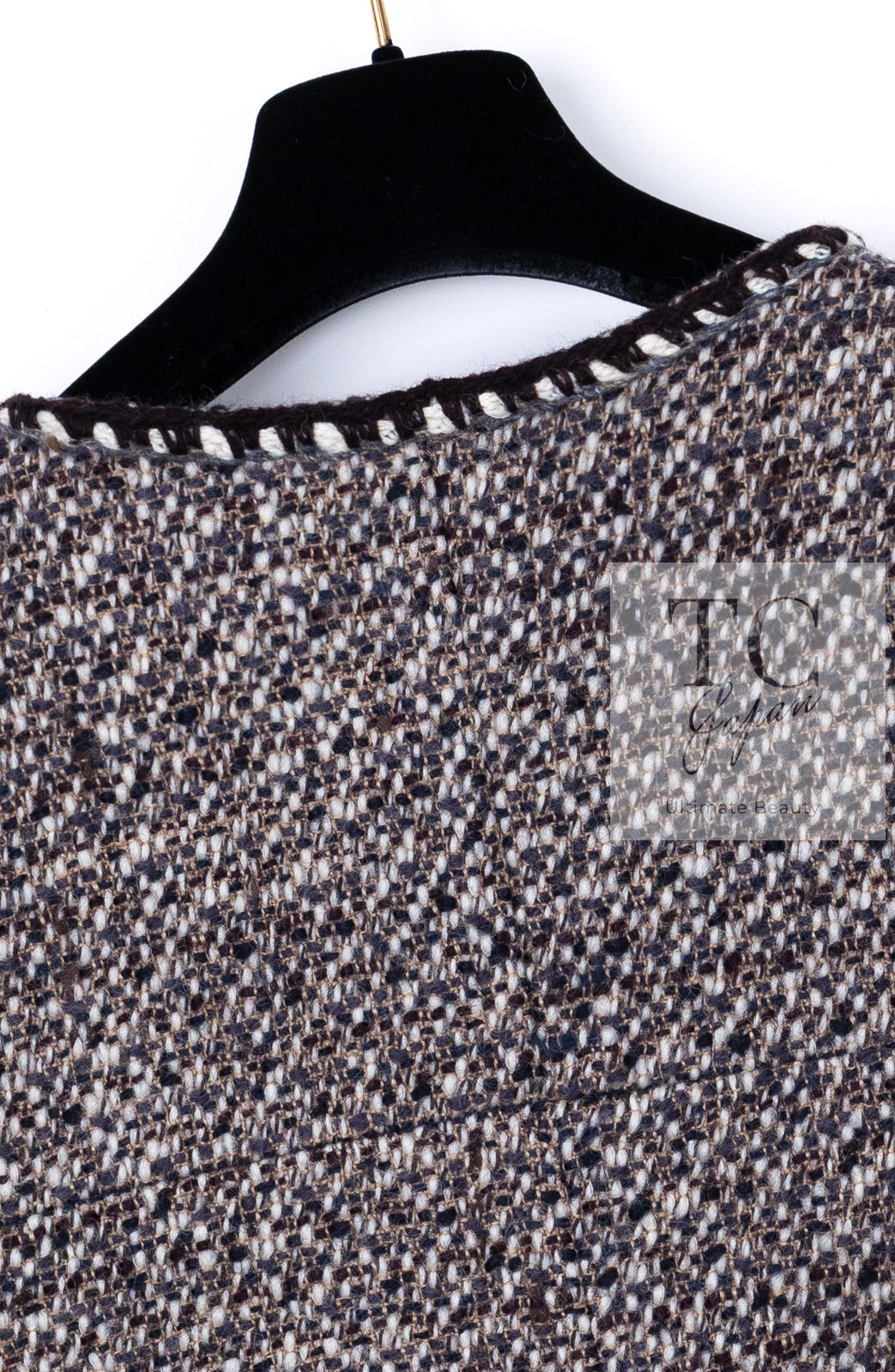 CHANEL 01A Vinatge Brown Collarless Wool Silk Tweed Coat Jacket 38 シャネル ヴィンテージ ブラウン ノーカラー ウール シルク ツイード コート ジャケット 即発