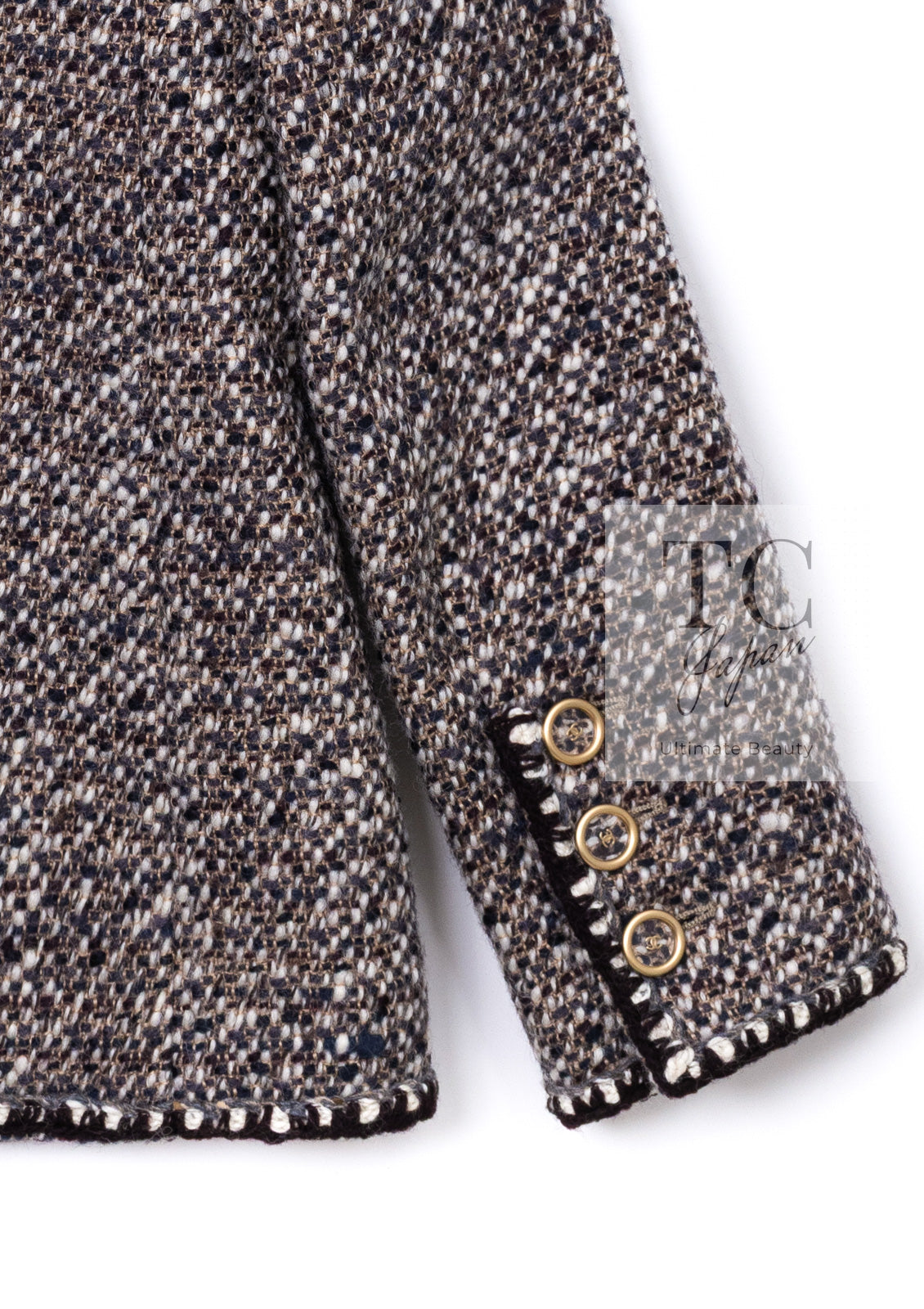 CHANEL 01A Vinatge Brown Collarless Wool Silk Tweed Coat Jacket 38 シャネル ヴィンテージ ブラウン ノーカラー ウール シルク ツイード コート ジャケット 即発