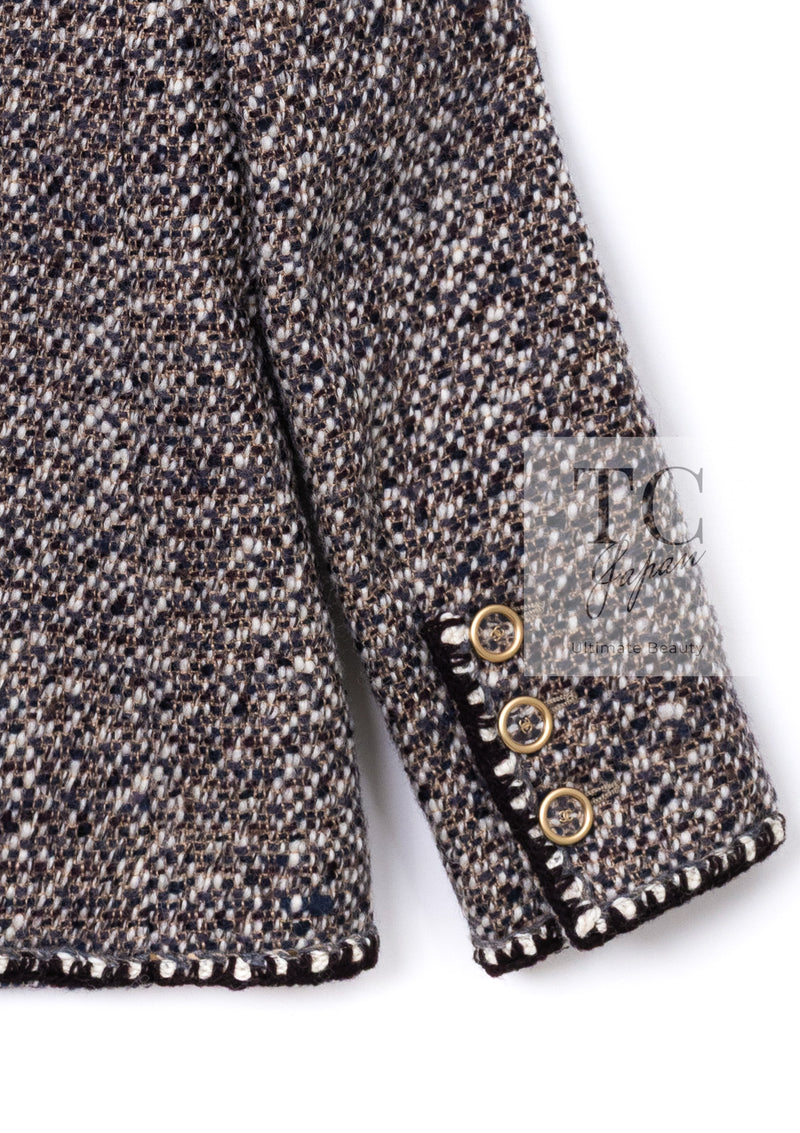 CHANEL 01A Vinatge Brown Collarless Wool Silk Tweed Coat Jacket 38 シャネル ヴィンテージ ブラウン ノーカラー ウール シルク ツイード コート ジャケット 即発