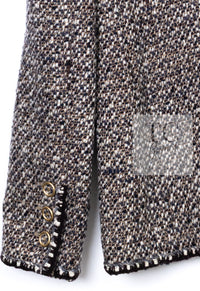 CHANEL 01A Vinatge Brown Collarless Wool Silk Tweed Coat Jacket 38 シャネル ヴィンテージ ブラウン ノーカラー ウール シルク ツイード コート ジャケット 即発