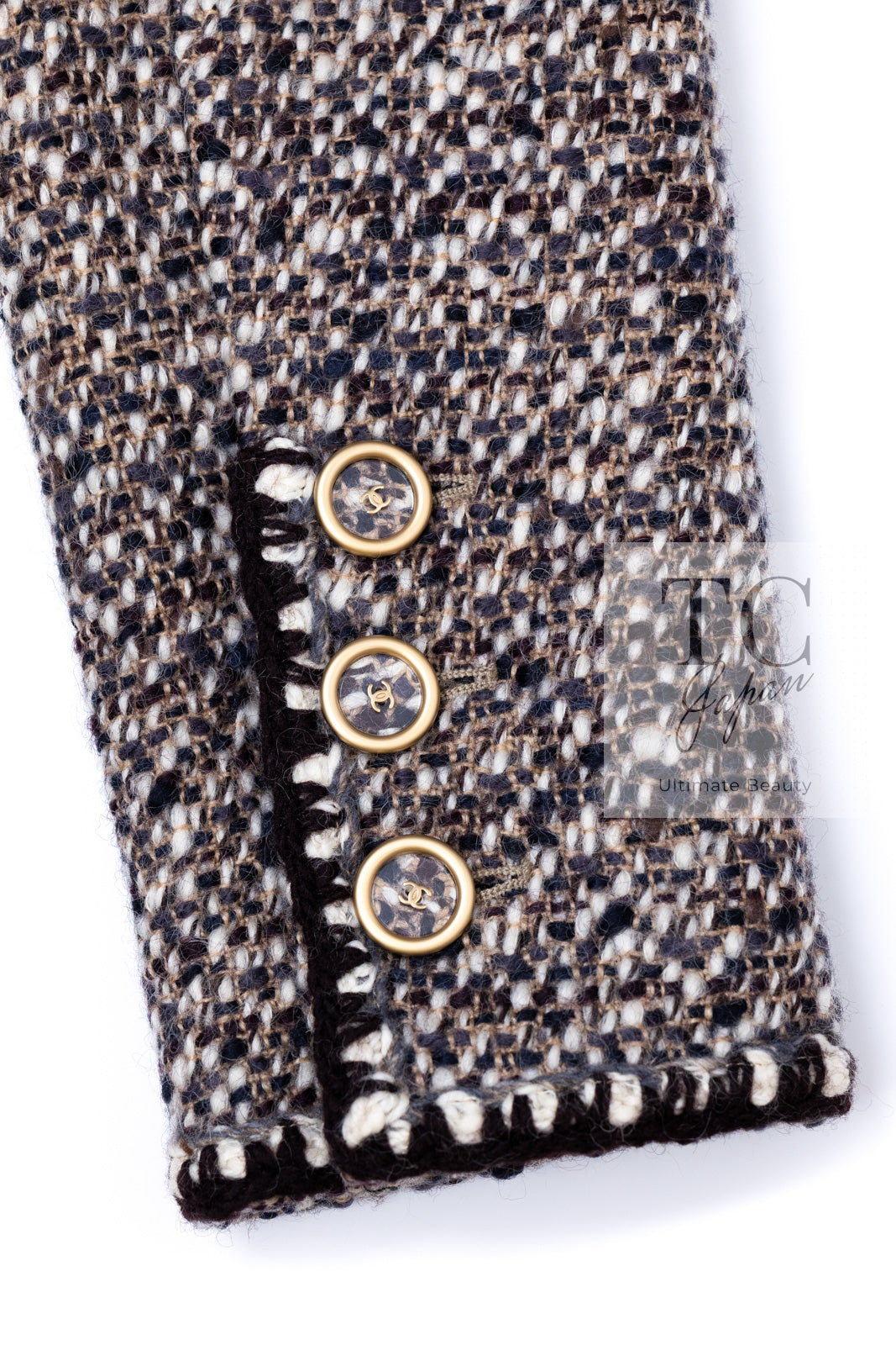 CHANEL 01A Vinatge Brown Collarless Wool Silk Tweed Coat Jacket 38 シャネル ヴィンテージ ブラウン ノーカラー ウール シルク ツイード コート ジャケット 即発