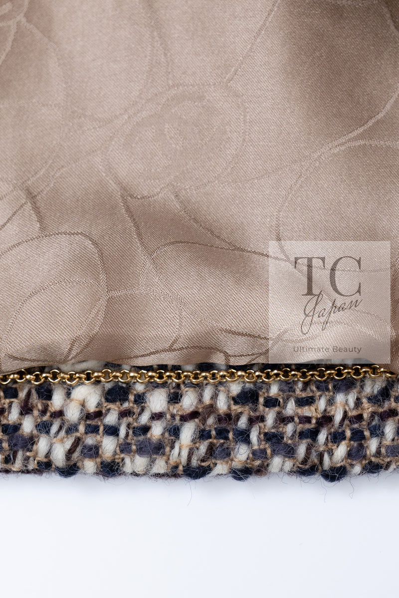 CHANEL 01A Vinatge Brown Collarless Wool Silk Tweed Coat Jacket 38 シャネル ヴィンテージ ブラウン ノーカラー ウール シルク ツイード コート ジャケット 即発 - TC JAPAN