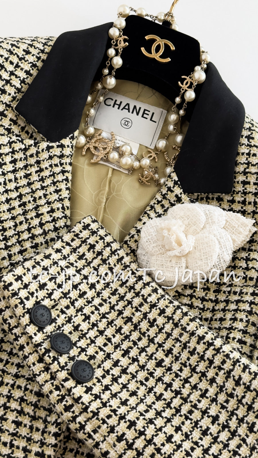 シャネル ジャケット CHANEL 02S グリーン ブラック コットン ツイード