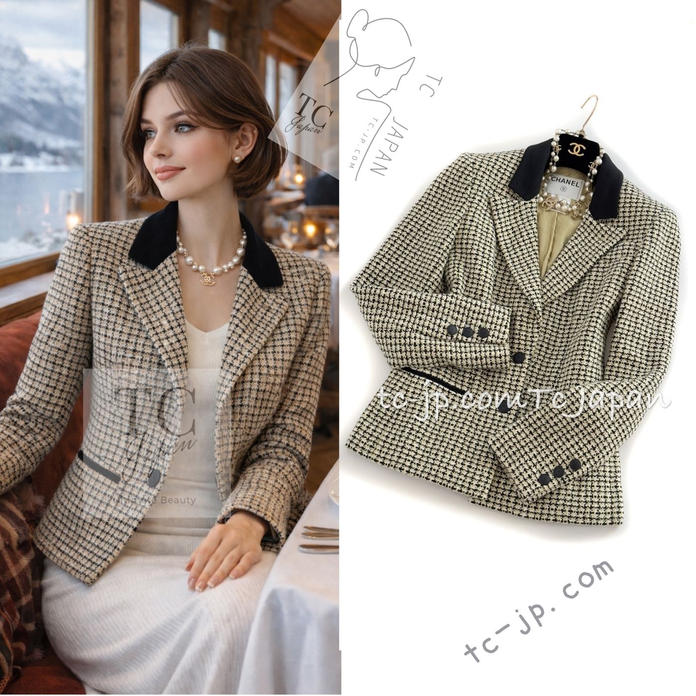 CHANEL Jacket 02S Light Green Black Cotton Tweed 38 40 – TC JAPAN