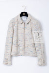 CHANEL 03C Ivory Blue Mix Wool Tweed Jacket 34 36 シャネル アイボリー ブルー ミックス ツイード ジャケット 即発
