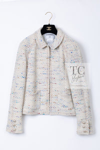 CHANEL 03C Ivory Blue Mix Wool Tweed Jacket 34 36 シャネル アイボリー ブルー ミックス ツイード ジャケット 即発