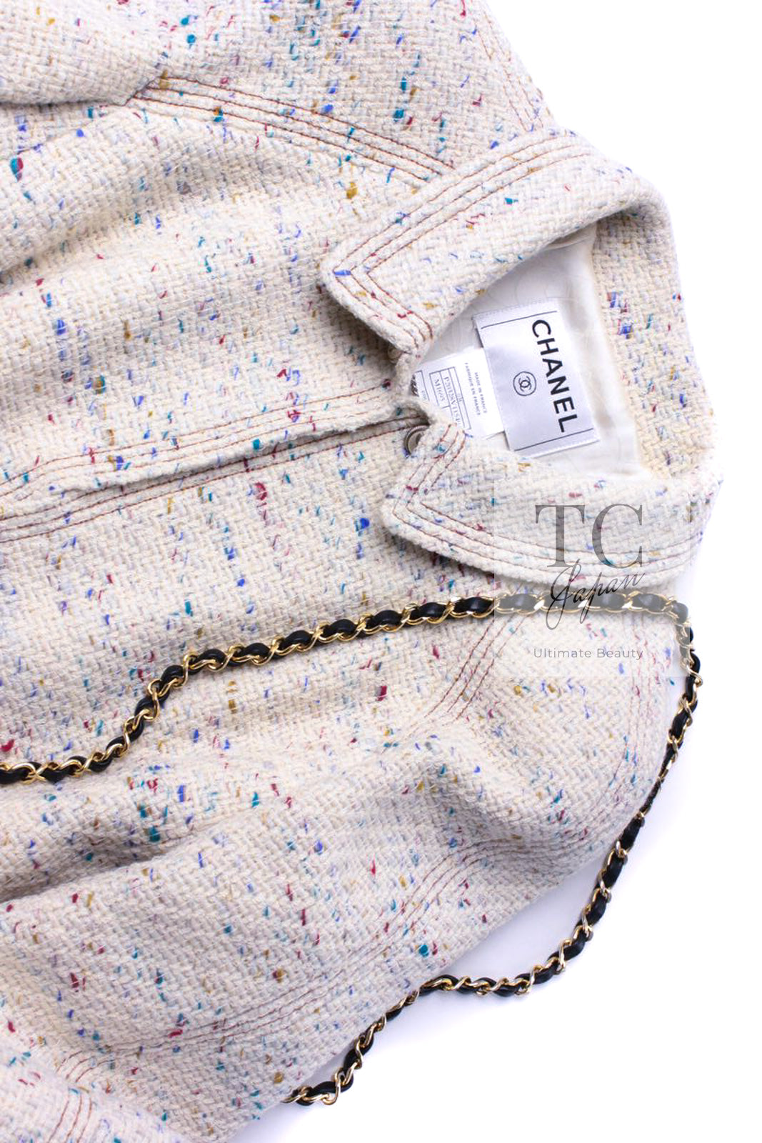 CHANEL 03C Ivory Blue Mix Wool Tweed Jacket 34 36 シャネル アイボリー ブルー ミックス ツイード ジャケット 即発