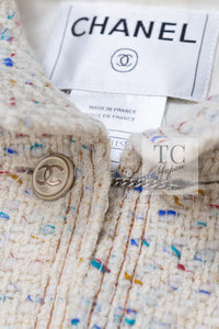 CHANEL 03C Ivory Blue Mix Wool Tweed Jacket 34 36 シャネル アイボリー ブルー ミックス ツイード ジャケット 即発