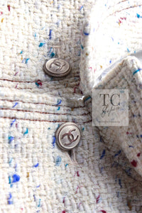 CHANEL 03C Ivory Blue Mix Wool Tweed Jacket 34 36 シャネル アイボリー ブルー ミックス ツイード ジャケット 即発