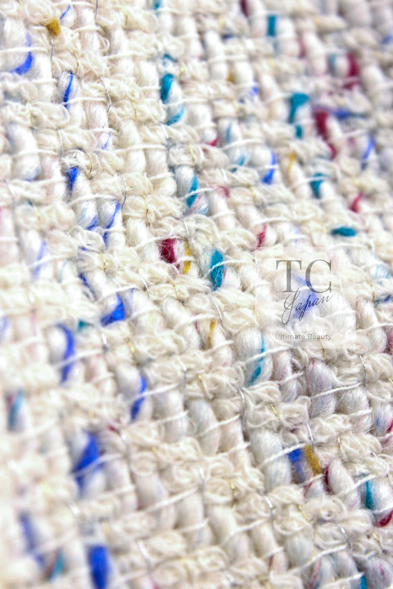 CHANEL 03C Ivory Blue Mix Wool Tweed Jacket 34 36 シャネル アイボリー ブルー ミックス ツイード ジャケット 即発