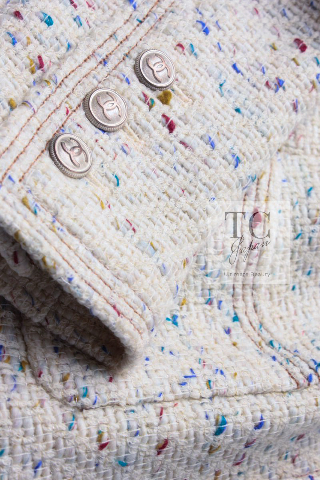 CHANEL 03C Ivory Blue Mix Wool Tweed Jacket 34 36 シャネル アイボリー ブルー ミックス ツイード ジャケット 即発