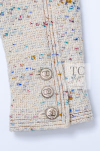 CHANEL 03C Ivory Blue Mix Wool Tweed Jacket 34 36 シャネル アイボリー ブルー ミックス ツイード ジャケット 即発