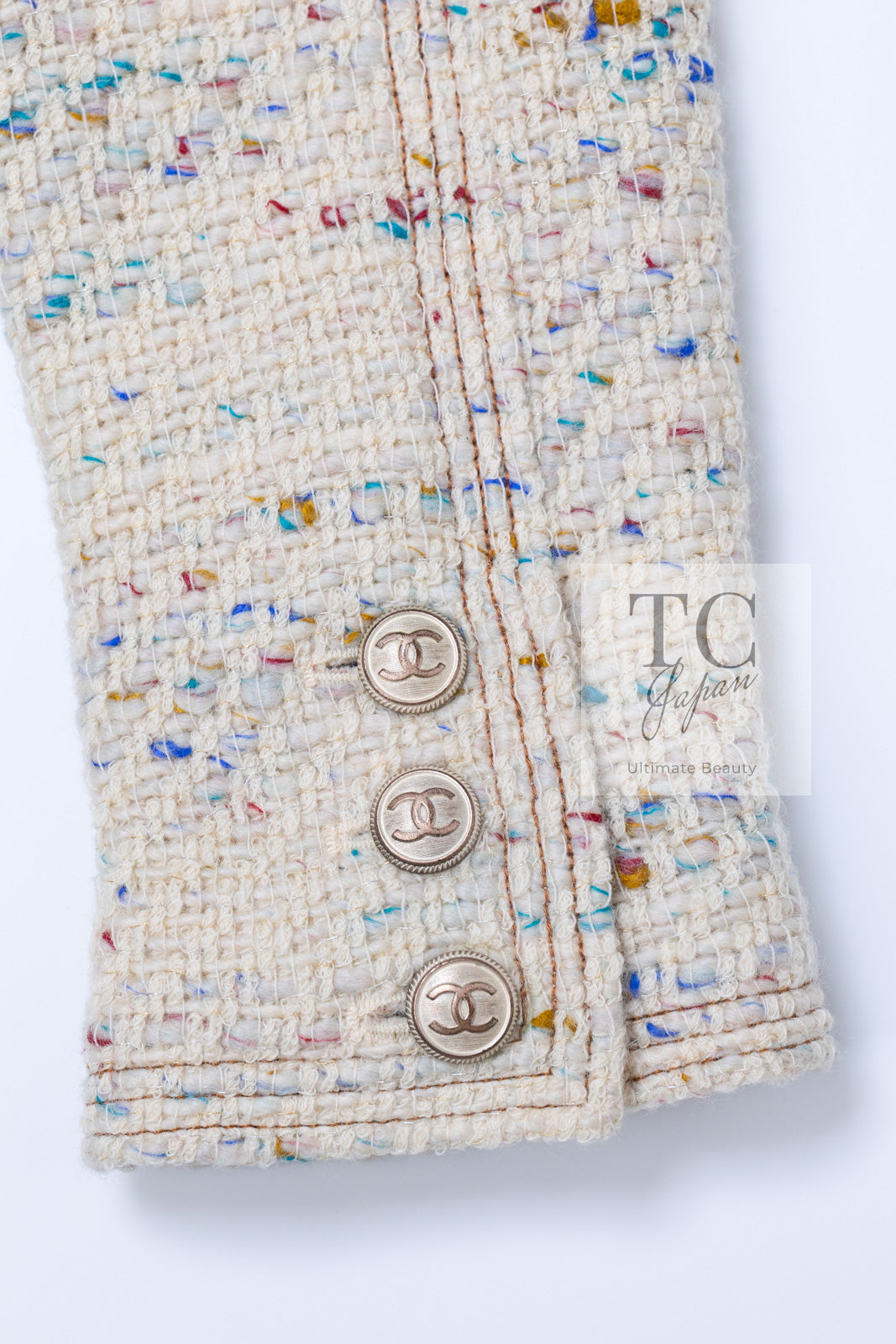 CHANEL 03C Ivory Blue Mix Wool Tweed Jacket 34 36 シャネル アイボリー ブルー ミックス ツイード ジャケット 即発