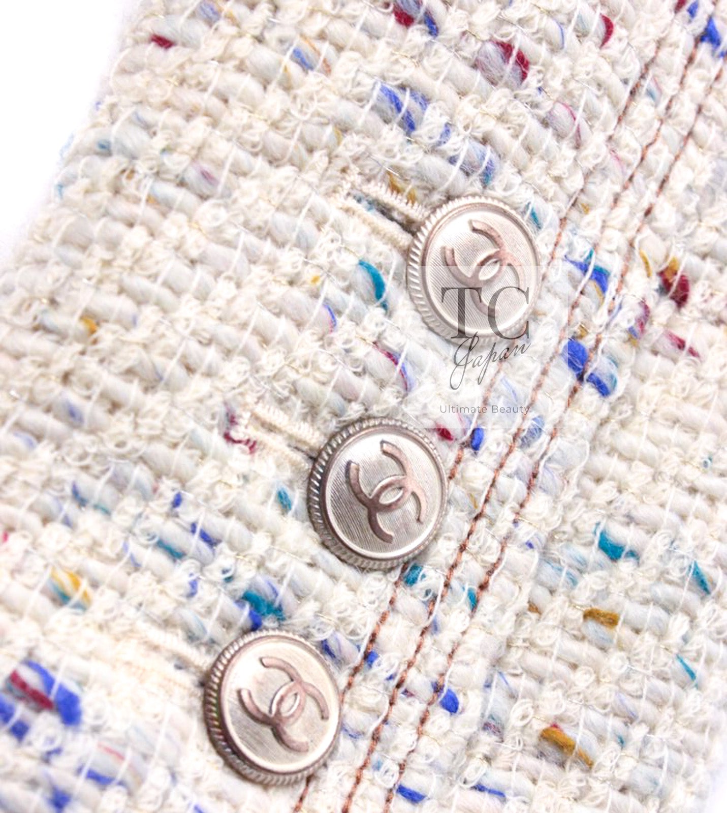 CHANEL 03C Ivory Blue Mix Wool Tweed Jacket 34 36 シャネル アイボリー ブルー ミックス ツイード ジャケット 即発