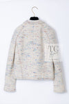 CHANEL 03C Ivory Blue Mix Wool Tweed Jacket 34 36 シャネル アイボリー ブルー ミックス ツイード ジャケット 即発