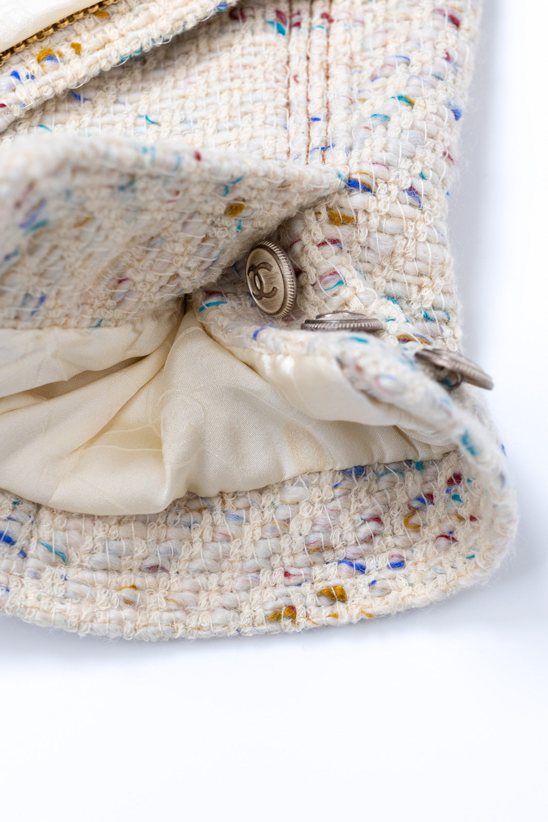 CHANEL 03C Ivory Blue Mix Wool Tweed Jacket 34 36 シャネル アイボリー ブルー ミックス ツイード ジャケット 即発