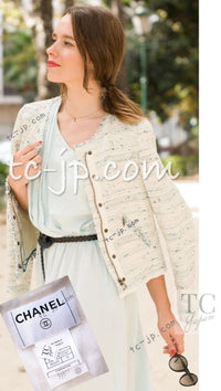 CHANEL 03C Ivory Blue Mix Wool Tweed Jacket 34 36 シャネル アイボリー ブルー ミックス ツイード ジャケット 即発