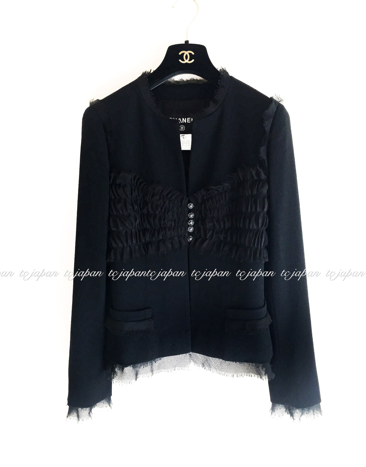 CHANEL 04S Black CC Logo Buttons Wool Jacket Naomi Watts 36 38 シャネル 定番 ブラック ココボタン ウール ジャケット 冠婚葬祭 即発