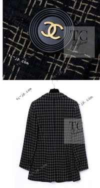 CHANEL 95A Vintage Black Beige Check Wool Tape Ribbon Tweed Jacket CC Button 36 38 シャネル ヴィンテージ ブラック ベージュ チェック 千鳥格子 柄 ウール テープ リボン ツイード ジャケット CCボタン 即発