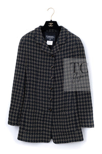 CHANEL 95A Vintage Black Beige Check Wool Tape Ribbon Tweed Jacket CC Button 36 38 シャネル ヴィンテージ ブラック ベージュ チェック 千鳥格子 柄 ウール テープ リボン ツイード ジャケット CCボタン 即発