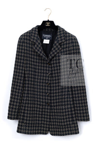 CHANEL 95A Vintage Black Beige Check Wool Tape Ribbon Tweed Jacket CC Button 36 38 シャネル ヴィンテージ ブラック ベージュ チェック 千鳥格子 柄 ウール テープ リボン ツイード ジャケット CCボタン 即発