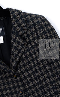 CHANEL 95A Vintage Black Beige Check Wool Tape Ribbon Tweed Jacket CC Button 36 38 シャネル ヴィンテージ ブラック ベージュ チェック 千鳥格子 柄 ウール テープ リボン ツイード ジャケット CCボタン 即発