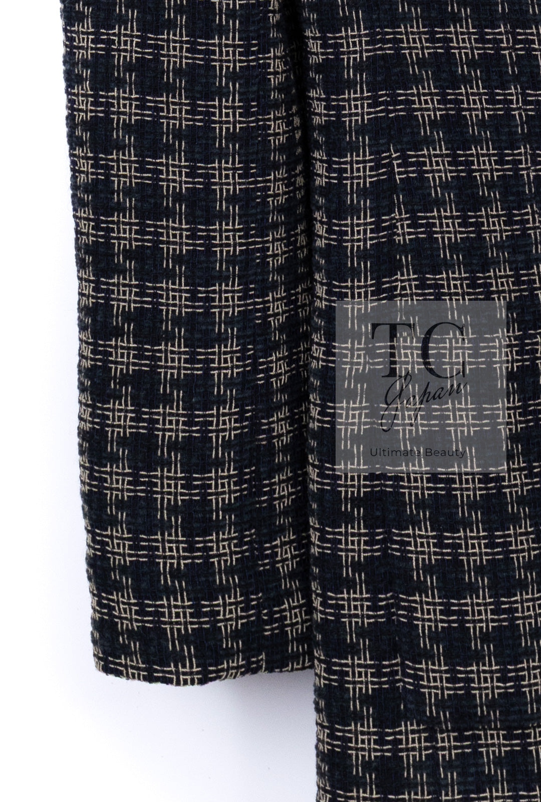 CHANEL 95A Vintage Black Beige Check Wool Tape Ribbon Tweed Jacket CC Button 36 38 シャネル ヴィンテージ ブラック ベージュ チェック 千鳥格子 柄 ウール テープ リボン ツイード ジャケット CCボタン 即発