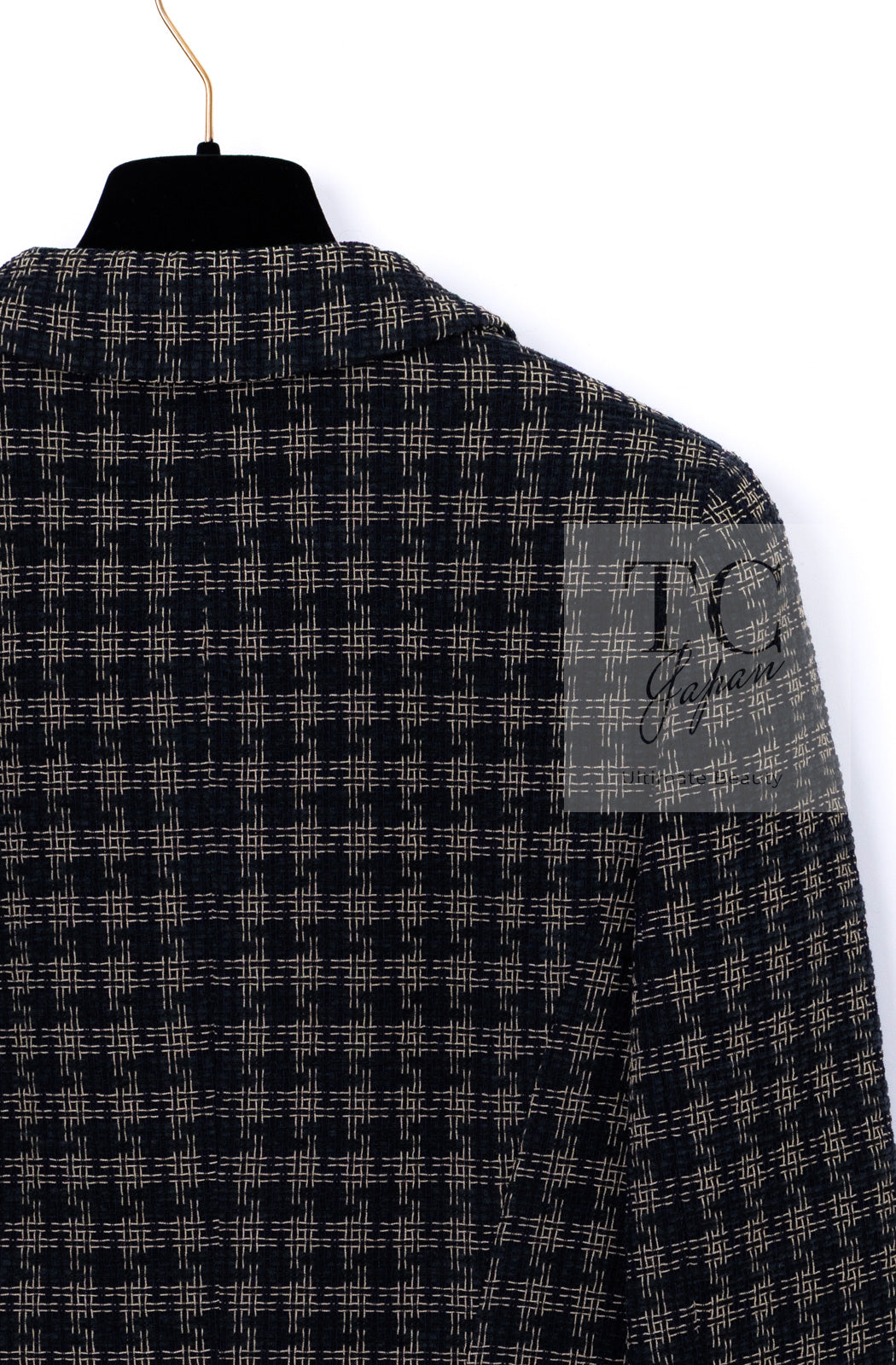 CHANEL 95A Vintage Black Beige Check Wool Tape Ribbon Tweed Jacket CC Button 36 38 シャネル ヴィンテージ ブラック ベージュ チェック 千鳥格子 柄 ウール テープ リボン ツイード ジャケット CCボタン 即発