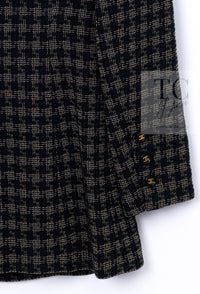 CHANEL 95A Vintage Black Beige Check Wool Tape Ribbon Tweed Jacket CC Button 36 38 シャネル ヴィンテージ ブラック ベージュ チェック 千鳥格子 柄 ウール テープ リボン ツイード ジャケット CCボタン 即発