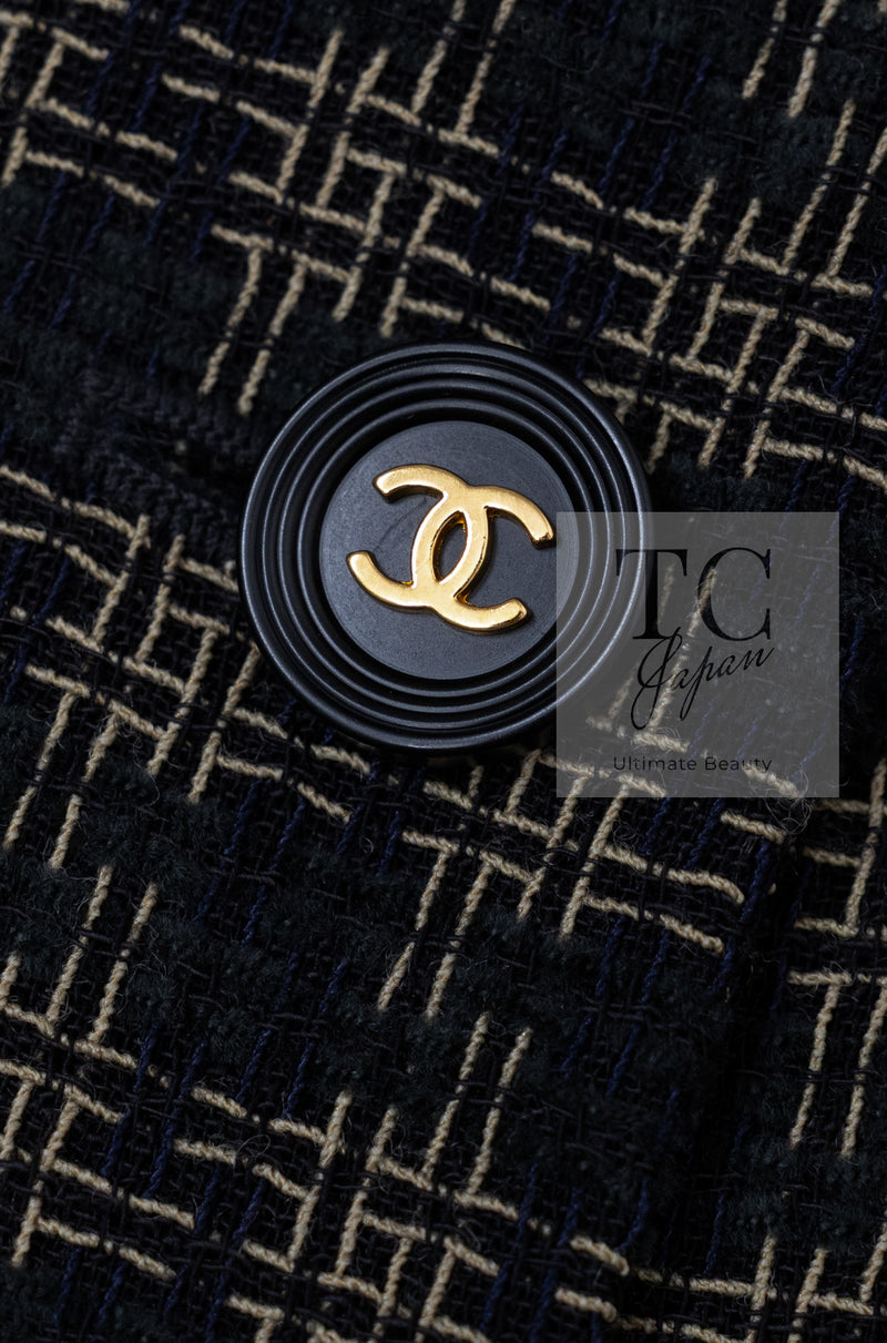 CHANEL 95A Vintage Black Beige Check Wool Tape Ribbon Tweed Jacket CC Button 36 38 シャネル ヴィンテージ ブラック ベージュ チェック 千鳥格子 柄 ウール テープ リボン ツイード ジャケット CCボタン 即発