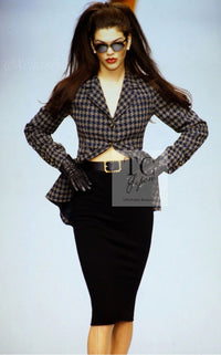 CHANEL 95A Vintage Black Beige Check Wool Tape Ribbon Tweed Jacket CC Button 36 38 シャネル ヴィンテージ ブラック ベージュ チェック 千鳥格子 柄 ウール テープ リボン ツイード ジャケット CCボタン - TC JAPAN