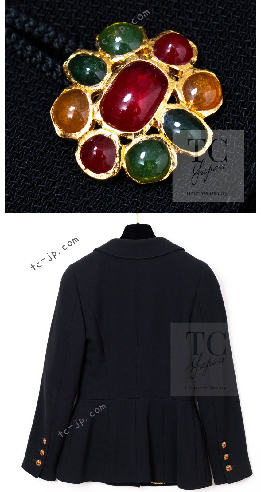 CHANEL 96A Vintage Black Wool Gripoix Jewelry Botton Jacket 34 36 シャネル ヴィンテージ ブラック ウール グリポワ 宝石 ボタン ジャケット 即発