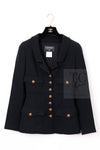 CHANEL 96A Vintage Black Wool Gripoix Jewelry Botton Jacket 34 36 シャネル ヴィンテージ ブラック ウール グリポワ 宝石 ボタン ジャケット 即発